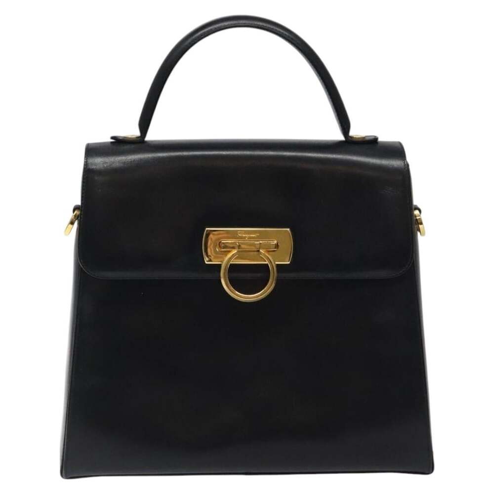 Salvatore Ferragamo Leather Gancini Handbag Black